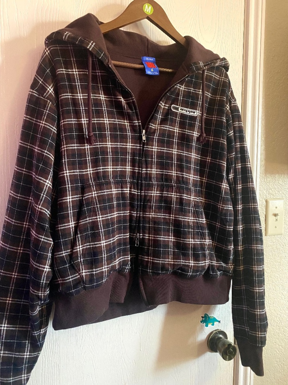 Empyre cropped black & brown plaid double zip up double sided hoodie in a L